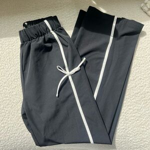 All In Motion Black Wide Leg Track Pant with White Stripe and Bow